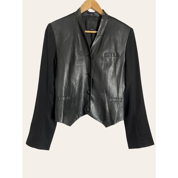 Alexander Wang Black Leather Mixed Media Button Front Blazer Jacket Size 4 - Picture 1 of 12